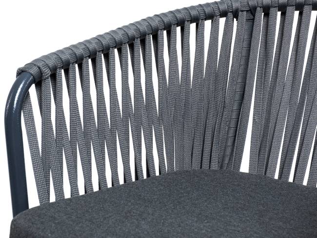 "Бордо" стул барный плетеный из роупа, каркас из стали темно-серый (RAL7024) муар, роуп серый 15мм, ткань темно-серая 027