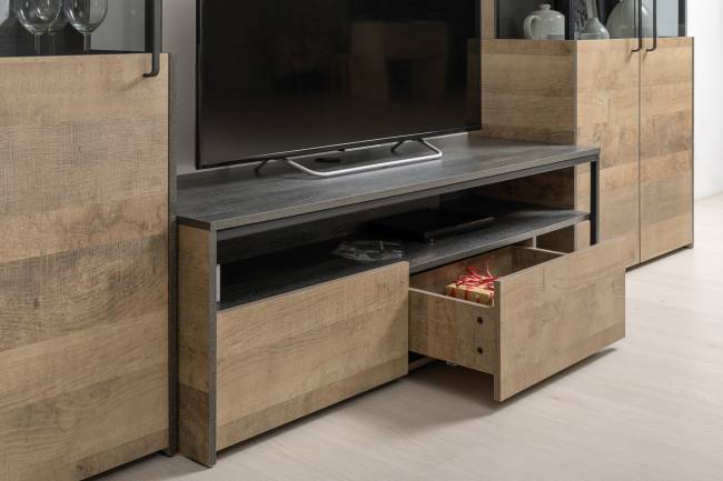 Индустриальная гостиная в стиле лофт с подсветкой Трувор № 17 цвет дуб гранж песочный/интра