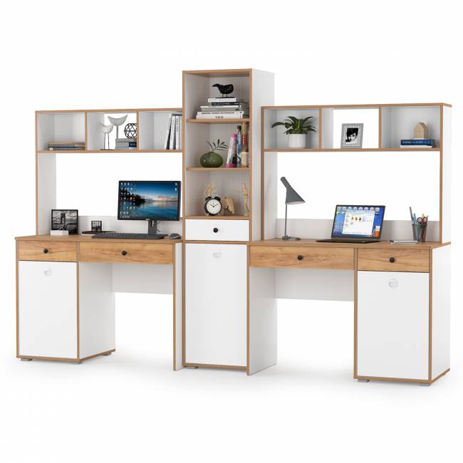 Детская мебельная стенка для двоих детей Вуди цвет белый премиум/дуб крафт золотой