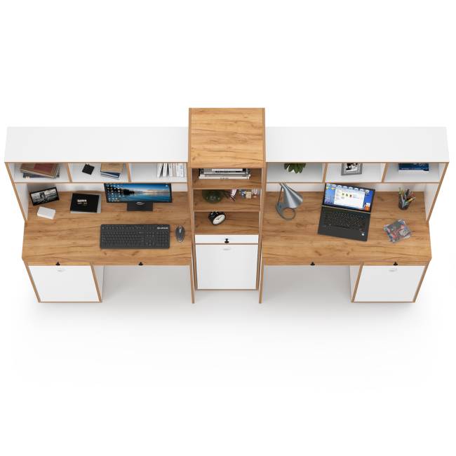 Детская мебельная стенка для двоих детей Вуди цвет белый премиум/дуб крафт золотой