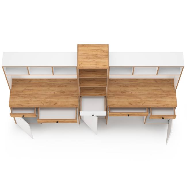 Детская мебельная стенка для двоих детей Вуди цвет белый премиум/дуб крафт золотой