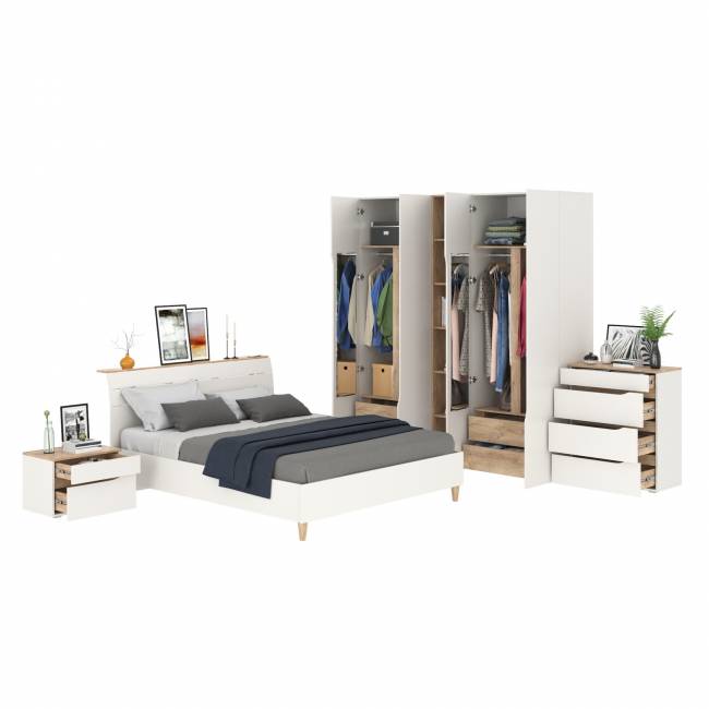 Мебель для спальни Муссон № 15 кровать на 1600 цвет белый/дуб эндгрейн элегантный, ортопед