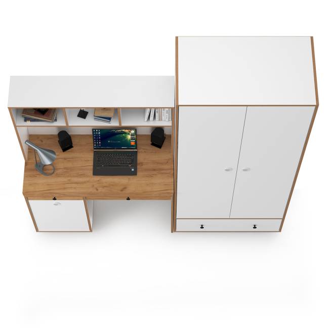 Компьютерный стол и шкаф Вуди цвет белый премиум/дуб крафт золотой