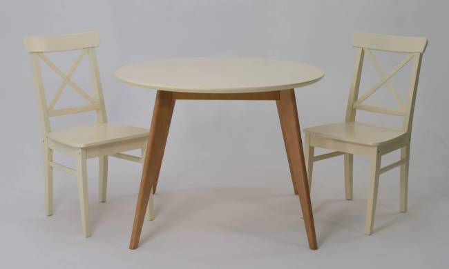 Стол Сканди К 90 натур/слоновая кость со стульями Ингольф слоновая кость Стол Сканди К 90 натур/слоновая кость со стульями Ингольф слоновая кость