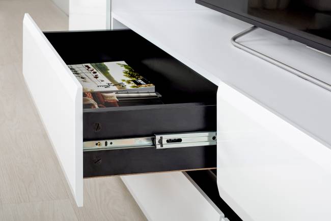 Сидней стенка для гостиной № 38 цвет белый/чёрный/фасады МДФ белый глянец