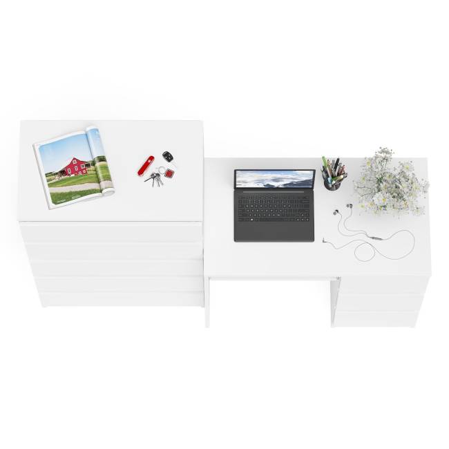 Высокий комод Мори на 700 5 ящиков и компьютерный стол Мори МС-6 тумба справа цвет белый Высокий комод Мори на 700 5 ящиков и компьютерный стол Мори МС-6 тумба справа цвет белый