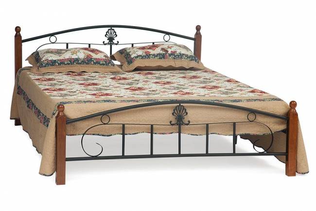 Кровать РУМБА (AT-203)/ RUMBA дерево гевея/металл, 160*200 см (Queen bed), красный дуб/черный дуб темный