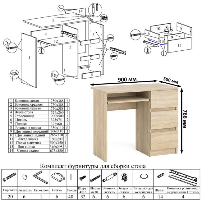 Стол компьютерный три ящика Мори МС-6 правый цвет дуб сонома Стол компьютерный три ящика Мори МС-6 правый цвет дуб сонома
