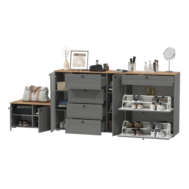 Комод с обувницей и тумбой Остин цвет серый графит/дуб крафт золотой