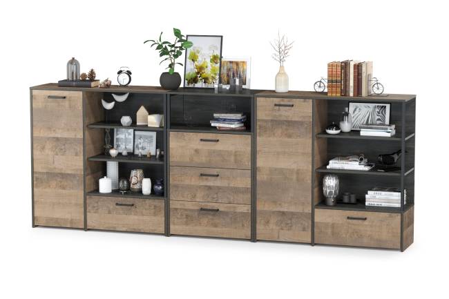 Два комода с ящиком и дверкой и комод с тремя ящиками Трувор цвет дуб гранж песочный/интра