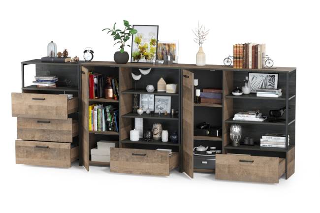 Два комода с ящиком и дверкой и комод с тремя ящиками Трувор цвет дуб гранж песочный/интра