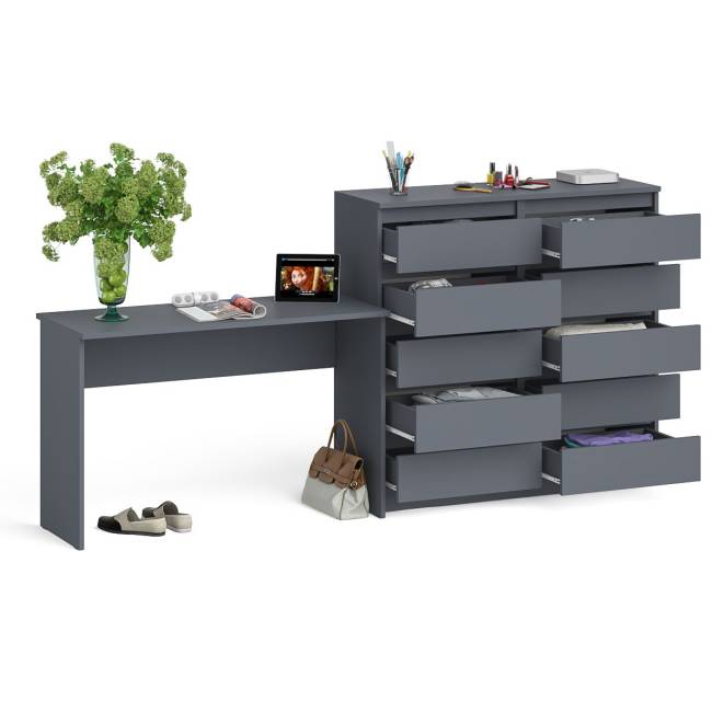 Большой комод МК1200.10 десять ящиков и письменный стол МСП1200 Мори цвет графит Большой комод МК1200.10 десять ящиков и письменный стол МСП1200 Мори цвет графит