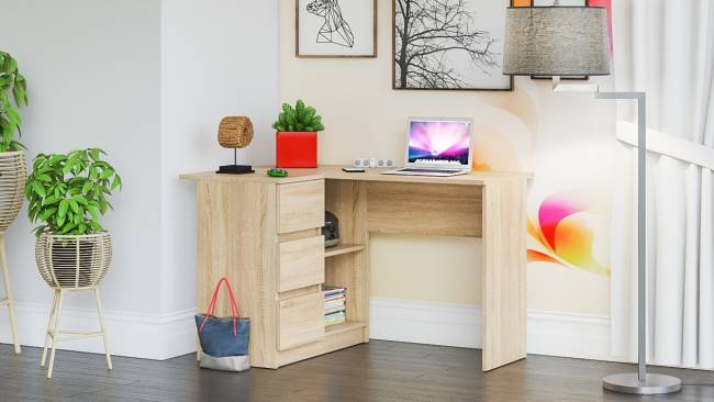 Угловой компьютерный стол Мори МС-16 правый цвет дуб сонома