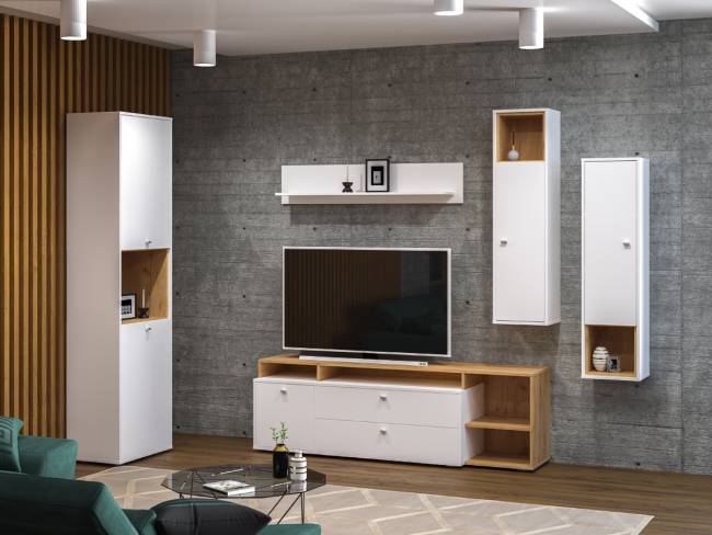 Пенал для гостиной Бэль цвет дуб крафт золотой/белый премиум Пенал для гостиной Бэль цвет дуб крафт золотой/белый премиум