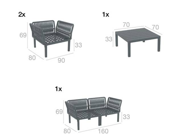 Комплект пластиковой мебели Portofino Lounge темно-серый, темно-серый