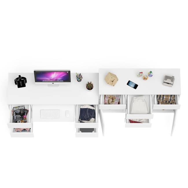 Двухтумбовый стол компьютерный МС-2 с ящиками и тумба-комод МК1200.4 Мори цвет белый