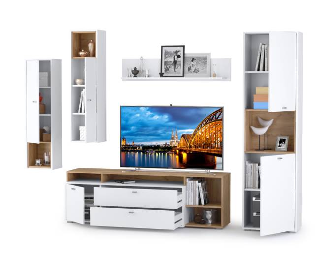 Стенка для гостиной Бэль № 04, цвет дуб крафт золотой/белый премиум