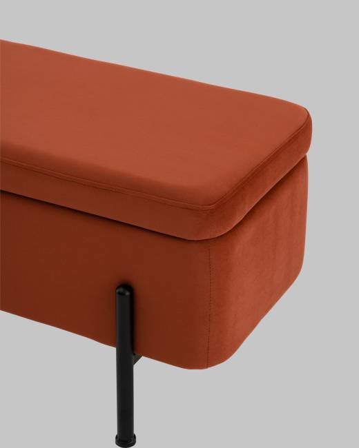 Банкетка Болейн с ящиком велюр терракотовый черные ножки