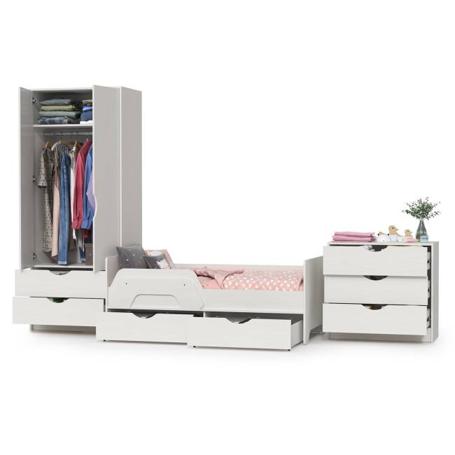 Мебель для детской Уна: кровать с ящиками + комод + шкаф для одежды цвет белый Мебель для детской Уна: кровать с ящиками + комод + шкаф для одежды цвет белый