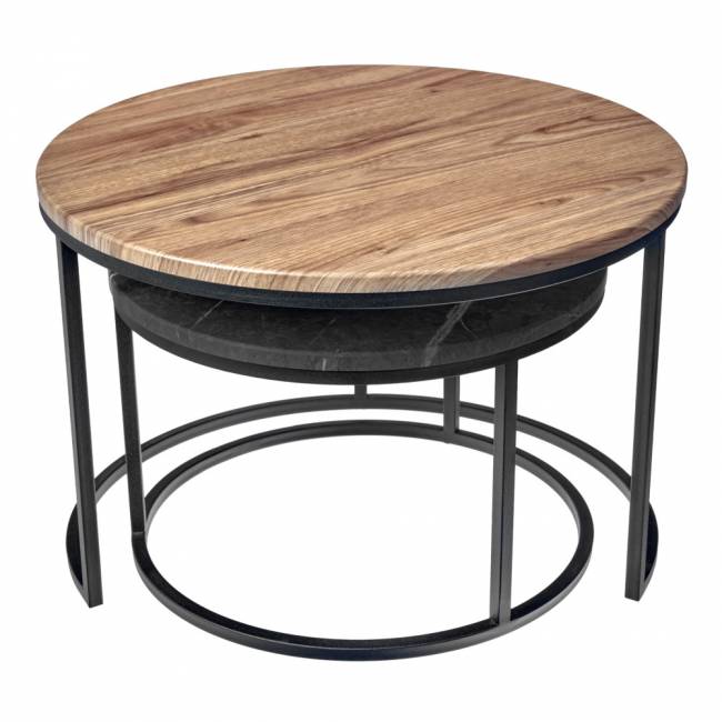 Набор кофейных столиков Tango орех и серый мрамор с чёрными ножками, 2шт Набор кофейных столиков Tango орех и серый мрамор с чёрными ножками, 2шт