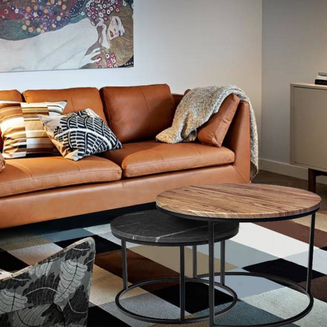 Набор кофейных столиков Tango орех и серый мрамор с чёрными ножками, 2шт Набор кофейных столиков Tango орех и серый мрамор с чёрными ножками, 2шт