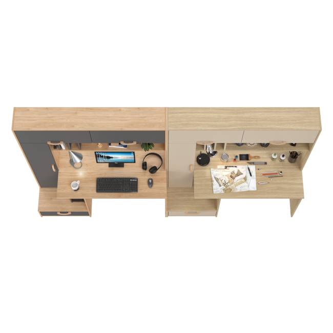 Два стола компьютерных с надстройкой Лайт 03.243Н цвет гикори рокфорд натуральный/тёмно-серый/плэйн/сатин