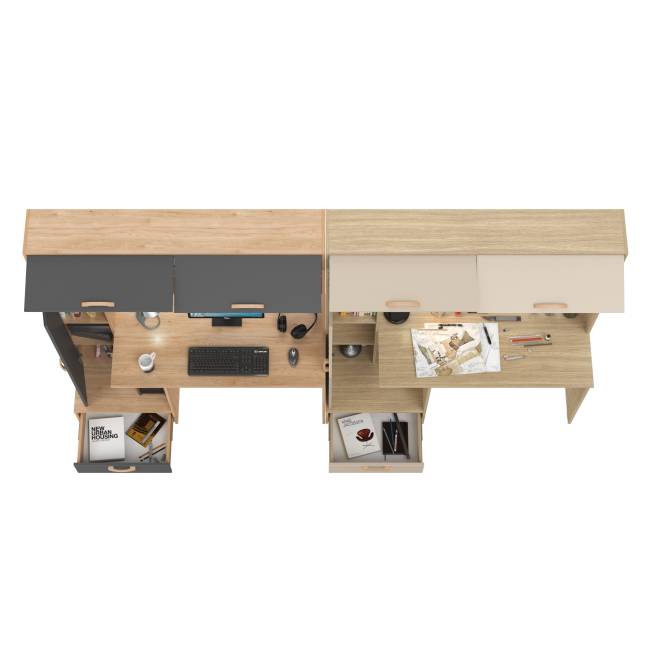 Два стола компьютерных с надстройкой Лайт 03.243Н цвет гикори рокфорд натуральный/тёмно-серый/плэйн/сатин