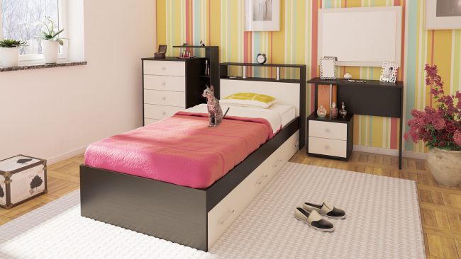 Кровать с ящиками Камелия 900 цвет венге/дуб лоредо