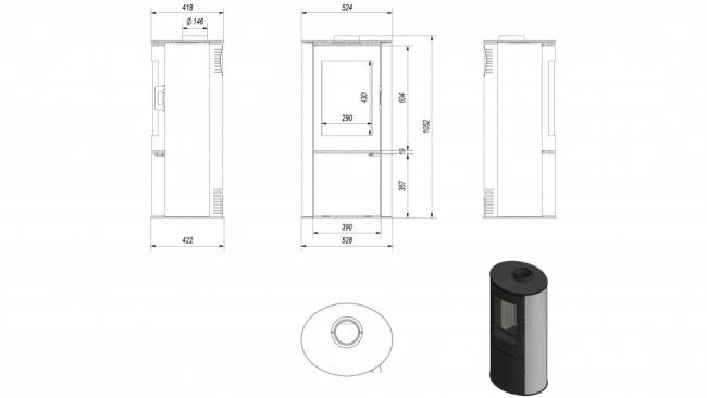 Печь дровяная KOZA/AB/S/DR/KAFEL/CZARNY