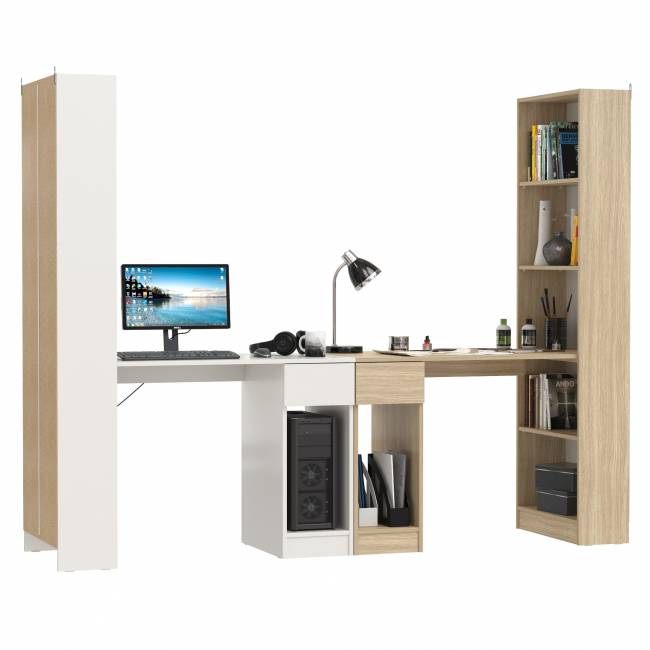 Два письменных стола Лайт 10.01 со шкафом с полками цвет белый гладкий/плэйн Два письменных стола Лайт 10.01 со шкафом с полками цвет белый гладкий/плэйн