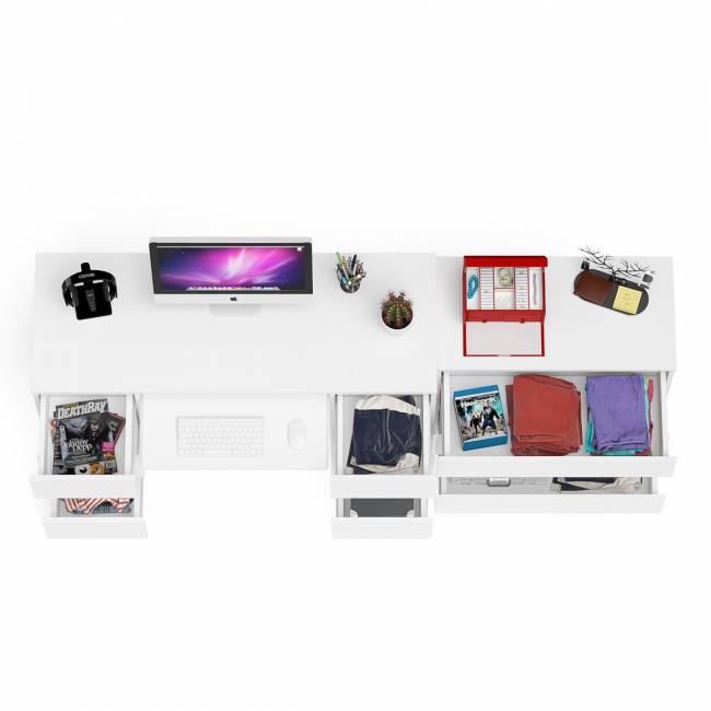 Комод три ящика Мори 800.1 и стол компьютерный две тумбы МС-2 цвет белый Комод три ящика Мори 800.1 и стол компьютерный две тумбы МС-2 цвет белый