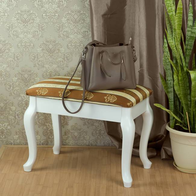 Банкетка Ретро с ящиком белый, ткань полоса коричн. Банкетка Ретро с ящиком белый, ткань полоса коричн.