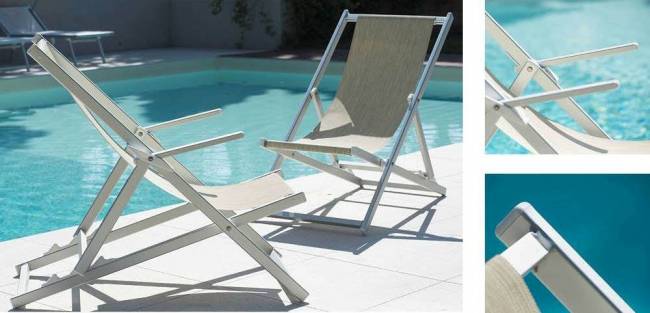 Кресло-шезлонг текстиленовое складное Sdraio серебристый, серо-коричневый 690х1050х1090 мм