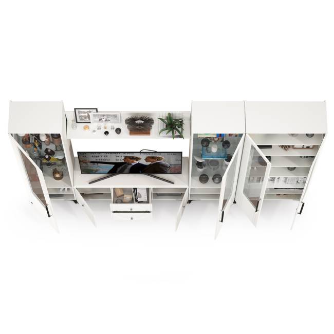 Стенка для гостиной с ТВ-тумбой Валенсия № 68 цвет белый шагрень