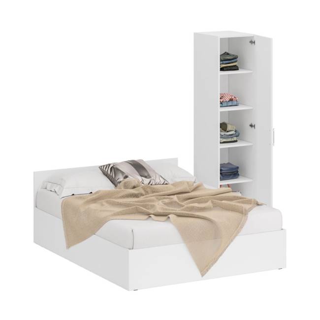 Кровать белая двуспальная 1600 с пеналом Стандарт цвет белый