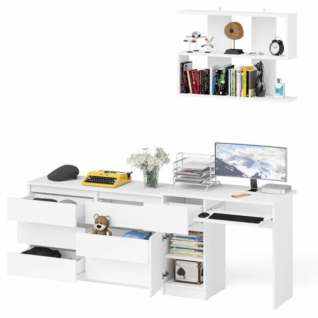 Большой комод на 6-ть ящиков Мори с компьютерным столом МС-1 левый и полка открытая на 900 цвет белый Большой комод на 6-ть ящиков Мори с компьютерным столом МС-1 левый и полка открытая на 900 цвет белый