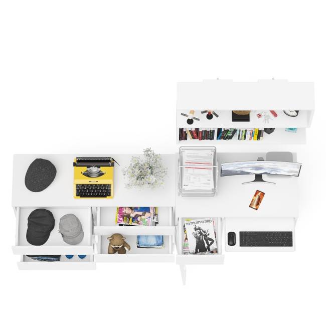 Большой комод на 6-ть ящиков Мори с компьютерным столом МС-1 левый и полка открытая на 900 цвет белый Большой комод на 6-ть ящиков Мори с компьютерным столом МС-1 левый и полка открытая на 900 цвет белый