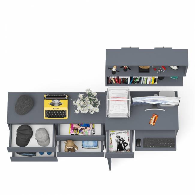 Большой комод на 6-ть ящиков Мори с компьютерным столом МС-1 левый и полка открытая на 900 цвет графит Большой комод на 6-ть ящиков Мори с компьютерным столом МС-1 левый и полка открытая на 900 цвет графит