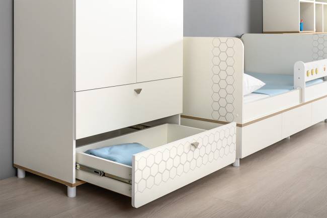 Детская кровать с ящиками для белья и шкафом для детской одежды Эйп цвет белый/дуб белый Детская кровать с ящиками для белья и шкафом для детской одежды Эйп цвет белый/дуб белый
