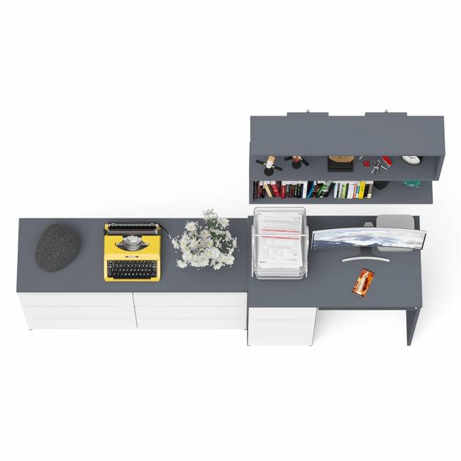 Большой комод на 6-ть ящиков Мори с компьютерным столом МС-1 левый и полка открытая на 900 цвет графит/белый Большой комод на 6-ть ящиков Мори с компьютерным столом МС-1 левый и полка открытая на 900 цвет графит/белый