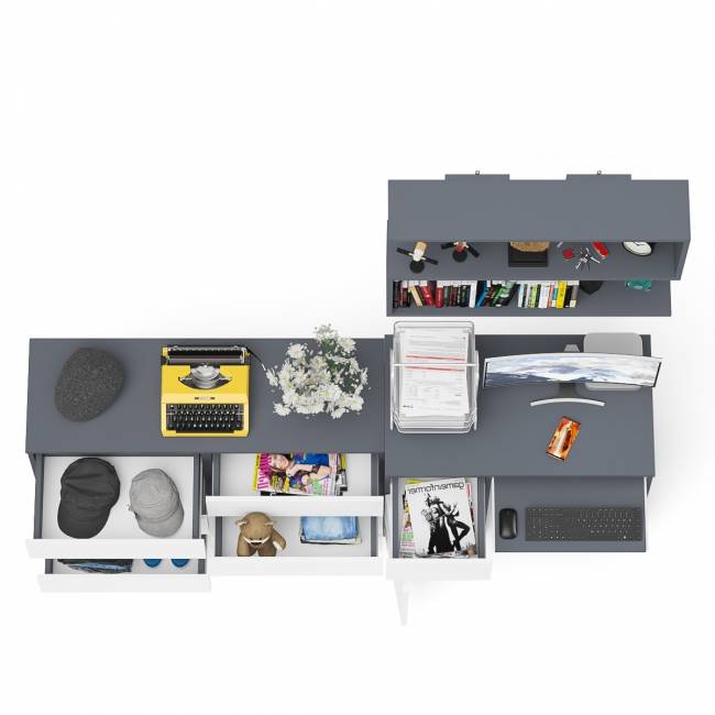 Большой комод на 6-ть ящиков Мори с компьютерным столом МС-1 левый и полка открытая на 900 цвет графит/белый Большой комод на 6-ть ящиков Мори с компьютерным столом МС-1 левый и полка открытая на 900 цвет графит/белый