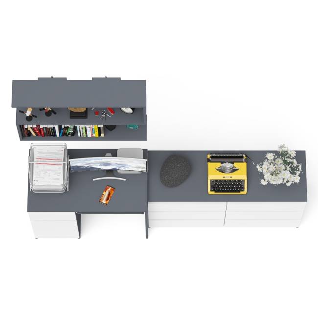 Большой комод на 6-ть ящиков Мори с компьютерным столом МС-1 левый и полка открытая на 900 цвет графит/белый Большой комод на 6-ть ящиков Мори с компьютерным столом МС-1 левый и полка открытая на 900 цвет графит/белый