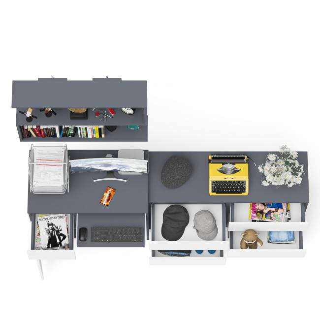 Большой комод на 6-ть ящиков Мори с компьютерным столом МС-1 левый и полка открытая на 900 цвет графит/белый Большой комод на 6-ть ящиков Мори с компьютерным столом МС-1 левый и полка открытая на 900 цвет графит/белый