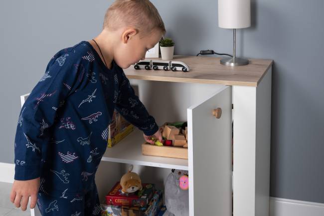 Тумба с дверками Джастин 16.228.02 цвет белый шагрень/дуб белый эксклюзив