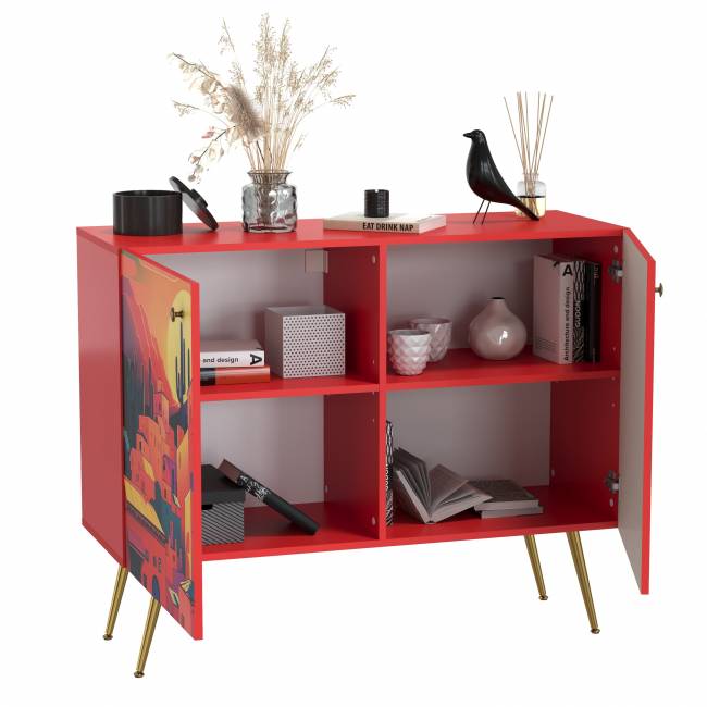 Комод-тумба Кармин 16.230.03 цвет красный/белый, фасады с рисунком Бразильские домики