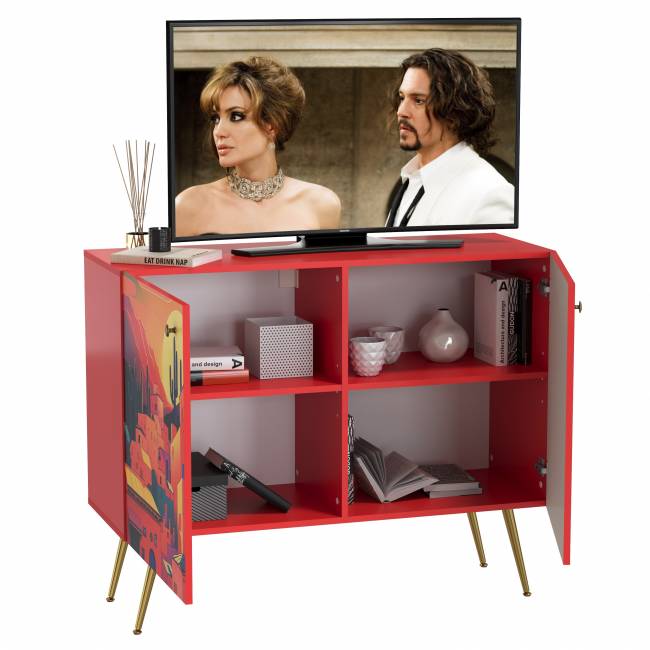 Комод-тумба Кармин 16.230.03 цвет красный/белый, фасады с рисунком Бразильские домики