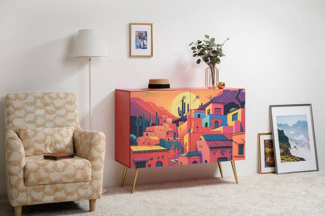 Комод-тумба Кармин 16.230.03 цвет красный/белый, фасады с рисунком Бразильские домики