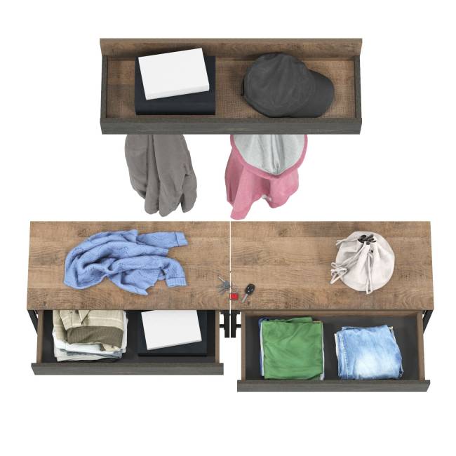 Две обувницы с сиденьем и вешалка для верхней одежды Трувор цвет дуб гранж песочный/интра Две обувницы с сиденьем и вешалка для верхней одежды Трувор цвет дуб гранж песочный/интра